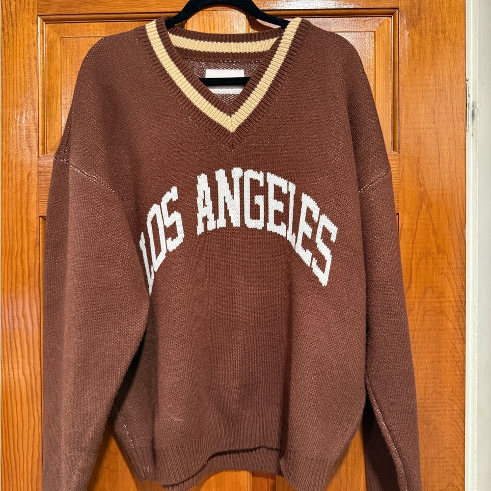 PacSun Brown V-Neck Sweater with Los Angeles Design
